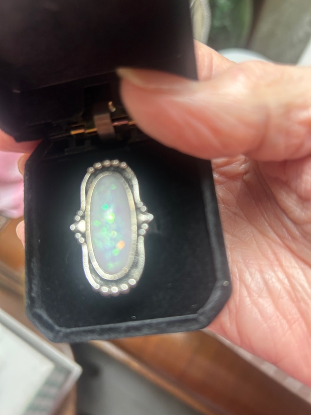 Large Opal Statement Ring – Iridescent Fire